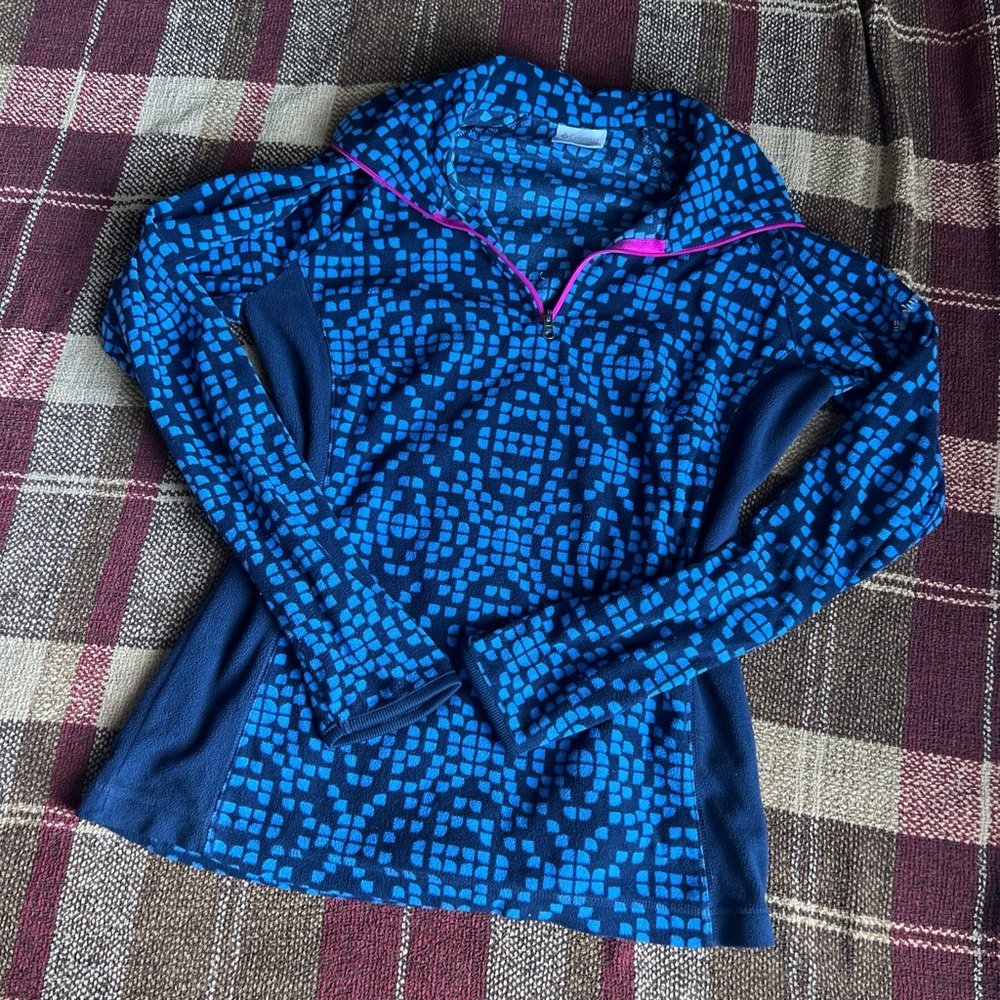 Blue Patterned Fleece Quarter Zip